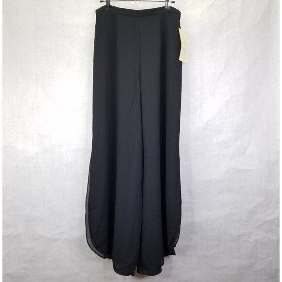 Xscape Dress Pants Womens 10/8 Black Crepe Curved Bell Wide Legs Side Slits NEW - Picture 1 of 16